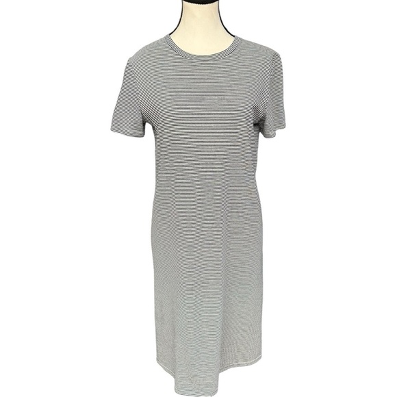Theory Striped Cotton T-Shirt Dress Size Medium Navy White Casual Classic - Picture 1 of 9